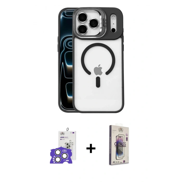 MARSİLYAN™- iPhone 17 Pro Max Kılıf Yadigar Asil Koleksiyonu - Siyah Bilvis 3D Cam Ekran Koruyucu + Bilvis Titan Kamera Lens - GS