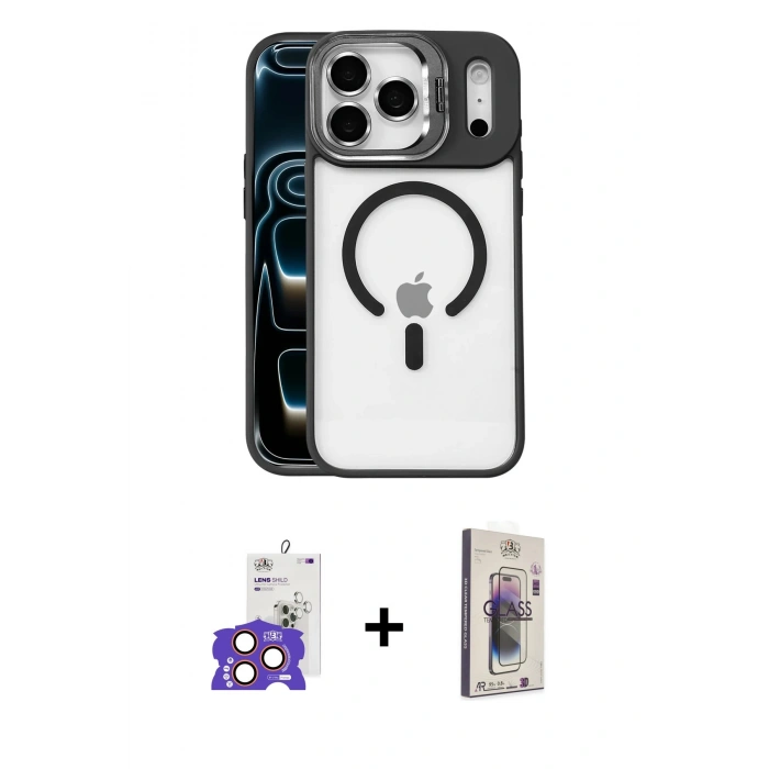 MARSİLYAN™- iPhone 17 Pro Max Kılıf Yadigar Asil Koleksiyonu - Siyah Bilvis 3D Cam Ekran Koruyucu + Bilvis Titan Kamera Lens - TU