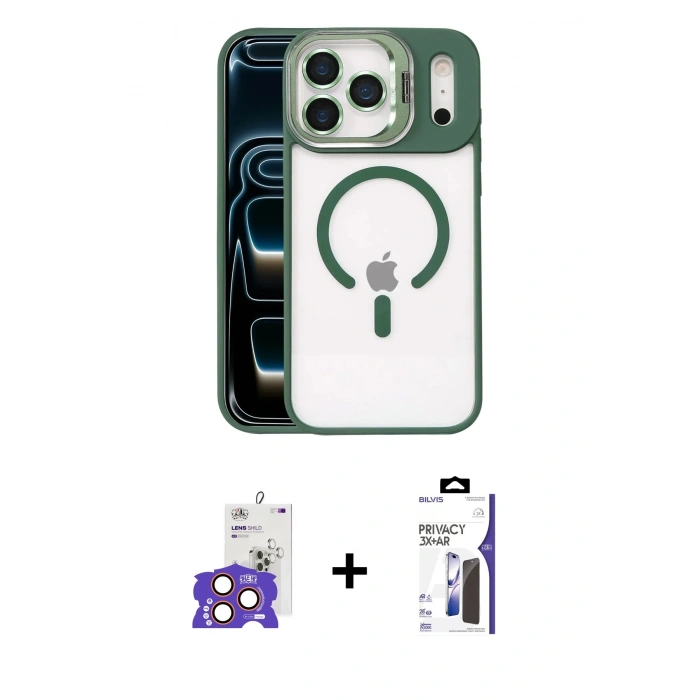 MARSİLYAN™- iPhone 17 Pro Max Kılıf Yadigar Asil Koleksiyonu - Siyah Bilvis 3X AR Hayalet Cam Ekran Koruyucu + Bilvis Titan Kamera Lens - TU
