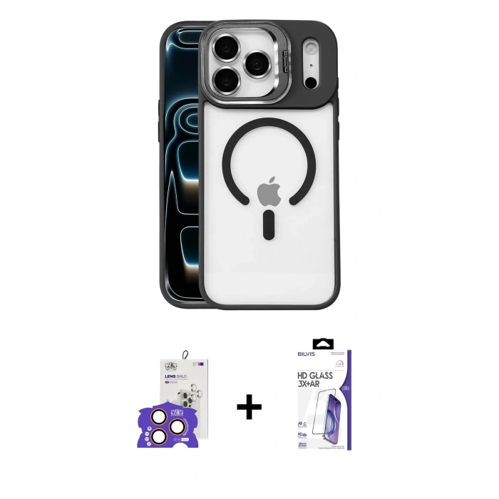 MARSİLYAN™- iPhone 17 Pro Max Kılıf Yadigar Asil Koleksiyonu - Siyah Bilvis 3X AR HD Cam Ekran Koruyucu + Bilvis Titan Kamera Lens - TU