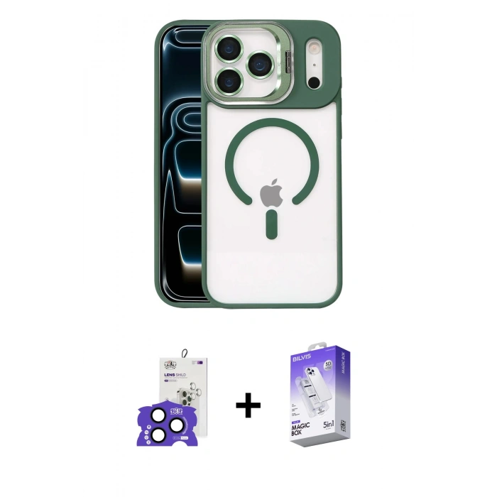 MARSİLYAN™- iPhone 17 Pro Max Kılıf Yadigar Asil Koleksiyonu - Siyah Bilvis 5in1 3D Magic Cam Ekran Koruyucu + Lacivert Bilvis Titan Kamera Lens