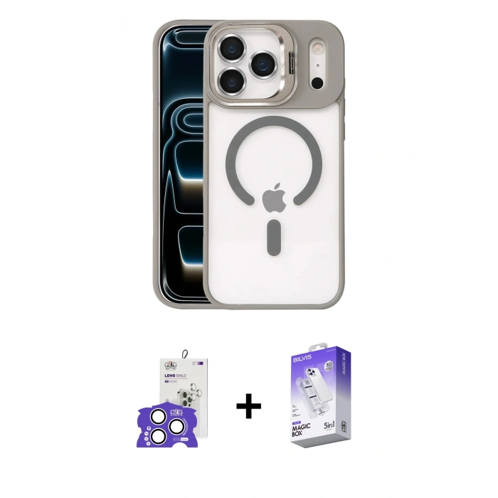 MARSİLYAN™- iPhone 17 Pro Max Kılıf Yadigar Asil Koleksiyonu - Siyah Bilvis 5in1 3D Magic Cam Ekran Koruyucu + Bilvis Titan Kamera Lens - GS