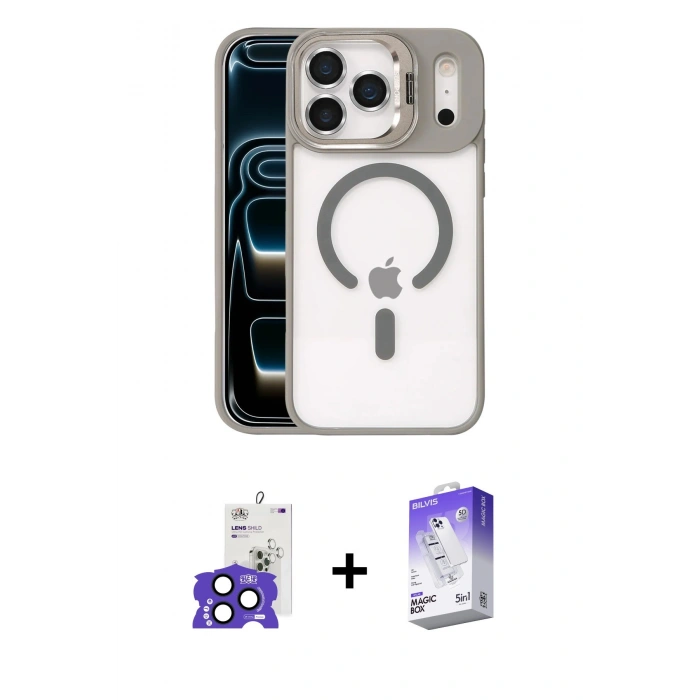 MARSİLYAN™- iPhone 17 Pro Max Kılıf Yadigar Asil Koleksiyonu - Siyah Bilvis 5in1 3D Magic Cam Ekran Koruyucu + Lacivert Bilvis Titan Kamera Lens