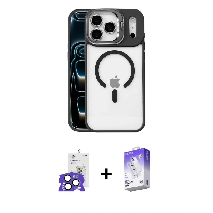 MARSİLYAN™- iPhone 17 Pro Max Kılıf Yadigar Asil Koleksiyonu - Siyah Bilvis 5in1 3D Magic Cam Ekran Koruyucu + Bilvis Titan Kamera Lens - NLGY