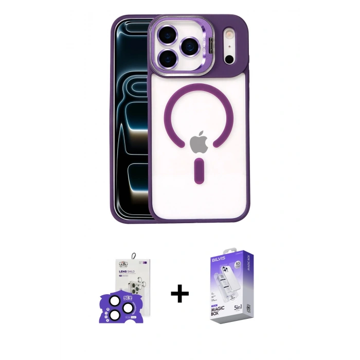 MARSİLYAN™- iPhone 17 Pro Max Kılıf Yadigar Asil Koleksiyonu - Siyah Bilvis 5in1 3D Magic Cam Ekran Koruyucu + Lacivert Bilvis Titan Kamera Lens