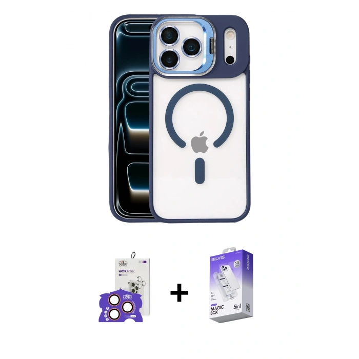MARSİLYAN™- iPhone 17 Pro Max Kılıf Yadigar Asil Koleksiyonu - Siyah Bilvis 5in1 3D Magic Cam Ekran Koruyucu + Bilvis Titan Kamera Lens - TU