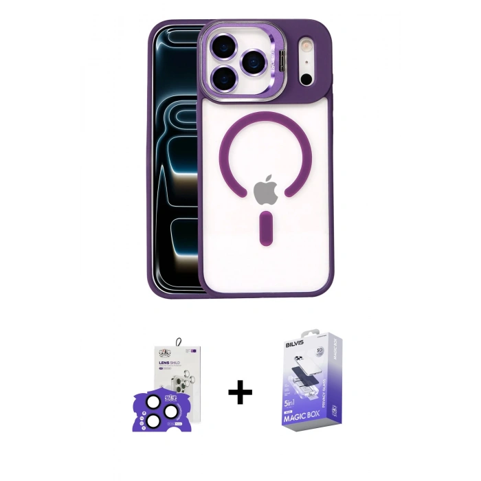 MARSİLYAN™- iPhone 17 Pro Max Kılıf Yadigar Asil Koleksiyonu - Siyah Bilvis 5in1 5D Magic Hayalet Cam Ekran Koruyucu + Lacivert Bilvis Titan Kamera Lens