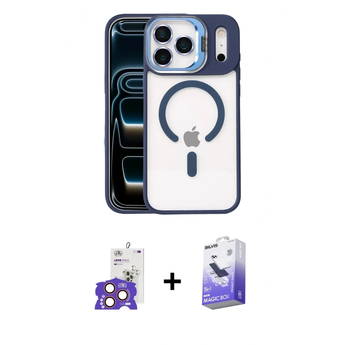 MARSİLYAN™- iPhone 17 Pro Max Kılıf Yadigar Asil Koleksiyonu - Siyah Bilvis 5in1 5D Magic Hayalet Cam Ekran Koruyucu + Bilvis Titan Kamera Lens - TU