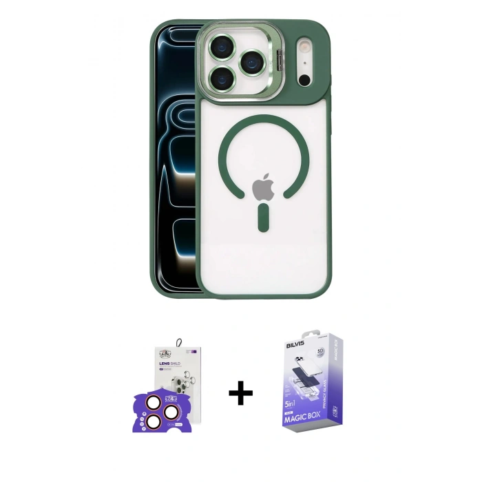 MARSİLYAN™- iPhone 17 Pro Max Kılıf Yadigar Asil Koleksiyonu - Siyah Bilvis 5in1 5D Magic Hayalet Cam Ekran Koruyucu + Bilvis Titan Kamera Lens - TU