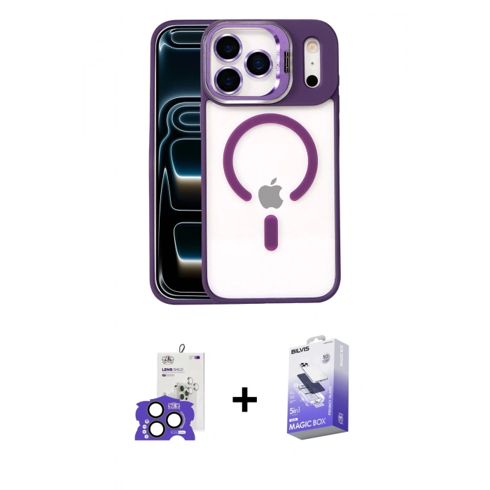 MARSİLYAN™- iPhone 17 Pro Max Kılıf Yadigar Asil Koleksiyonu - Siyah Bilvis 5in1 5D Magic Hayalet Cam Ekran Koruyucu + Natural Grey Bilvis Titan Kamera Lens