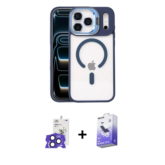 MARSİLYAN™- iPhone 17 Pro Max Kılıf Yadigar Asil Koleksiyonu - Siyah Bilvis 5in1 5D Magic Hayalet Cam Ekran Koruyucu + Lacivert Bilvis Titan Kamera Lens