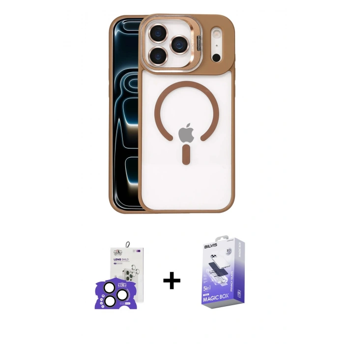 MARSİLYAN™- iPhone 17 Pro Max Kılıf Yadigar Asil Koleksiyonu - Siyah Bilvis 5in1 5D Magic Hayalet Cam Ekran Koruyucu + Natural Grey Bilvis Titan Kamera Lens