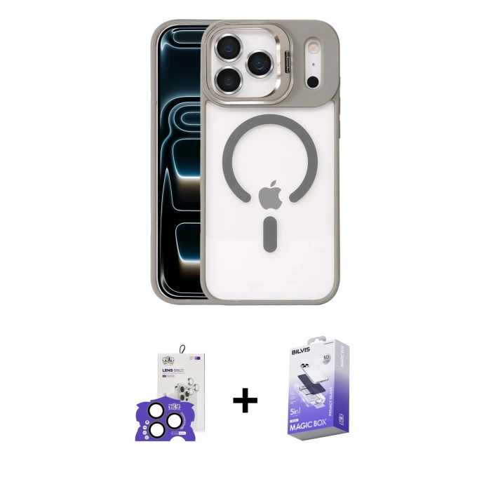 MARSİLYAN™- iPhone 17 Pro Max Kılıf Yadigar Asil Koleksiyonu - Siyah Bilvis 5in1 5D Magic Hayalet Cam Ekran Koruyucu + Natural Grey Bilvis Titan Kamera Lens