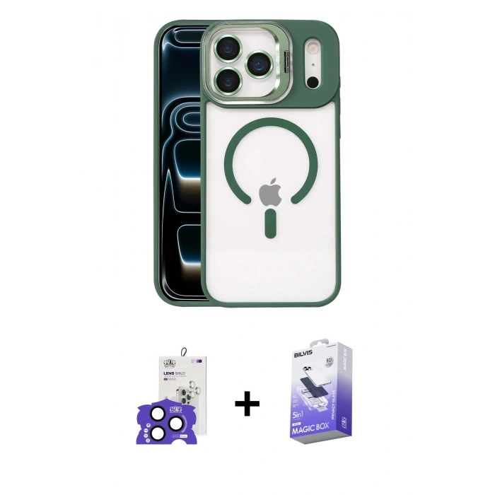 MARSİLYAN™- iPhone 17 Pro Max Kılıf Yadigar Asil Koleksiyonu - Siyah Bilvis 5in1 5D Magic Hayalet Cam Ekran Koruyucu + Lacivert Bilvis Titan Kamera Lens