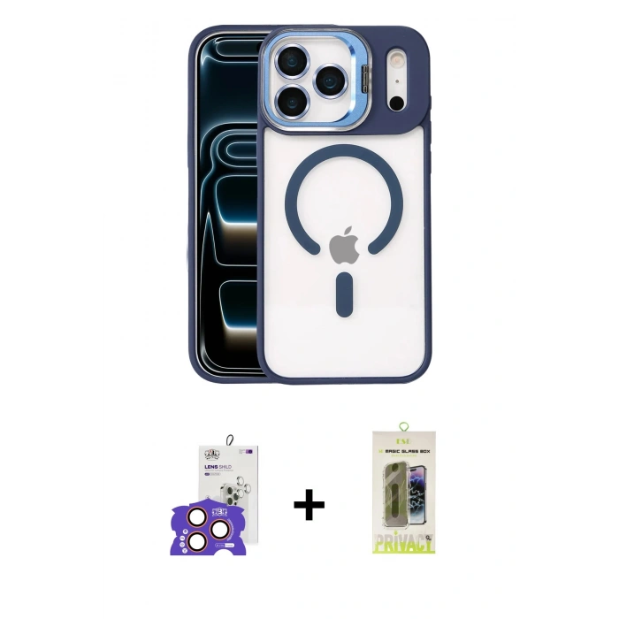 MARSİLYAN™- iPhone 17 Pro Max Kılıf Yadigar Asil Koleksiyonu - Siyah Joko Magic 5D Hayalet Cam + Bilvis Titan Kamera Lens - TU