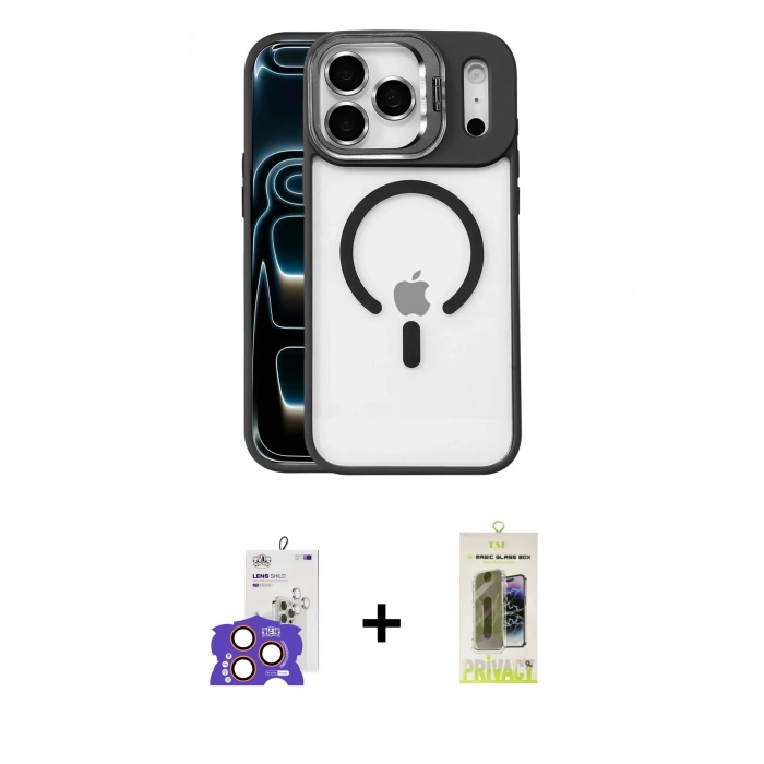 MARSİLYAN™- iPhone 17 Pro Max Kılıf Yadigar Asil Koleksiyonu - Siyah Joko Magic 5D Hayalet Cam + Bilvis Titan Kamera Lens - TU