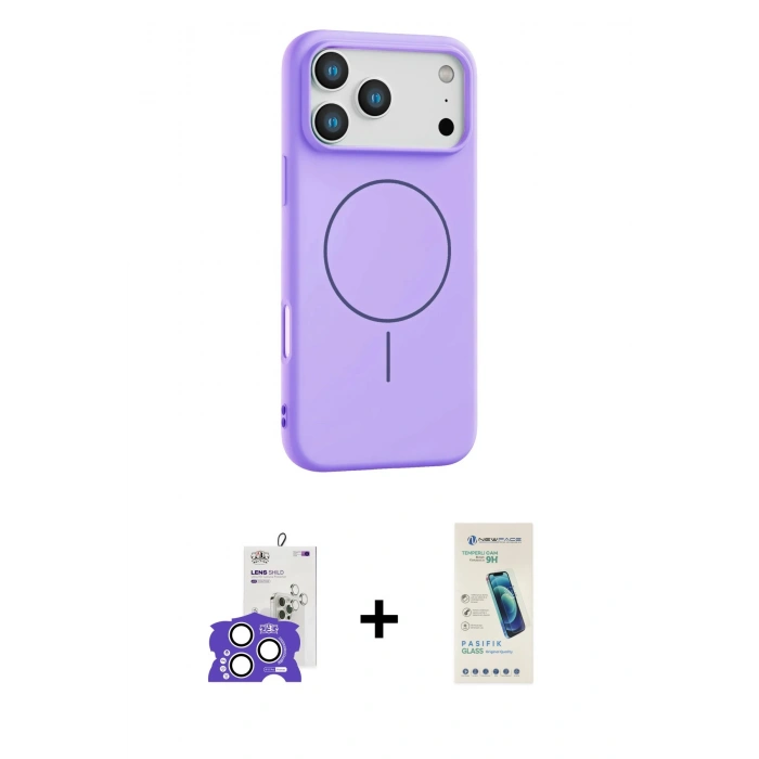 MARSİLYAN™- iPhone 17 Pro Max Kılıf Yankı Form Serisi - Şeffaf Pasifik Cam Ekran Koruyucu + Gümüş Bilvis Titan Kamera Lens