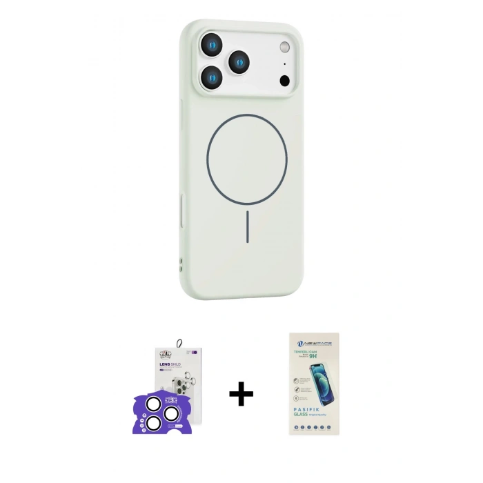 MARSİLYAN™- iPhone 17 Pro Max Kılıf Yankı Form Serisi - Şeffaf Pasifik Cam Ekran Koruyucu + Gümüş Bilvis Titan Kamera Lens