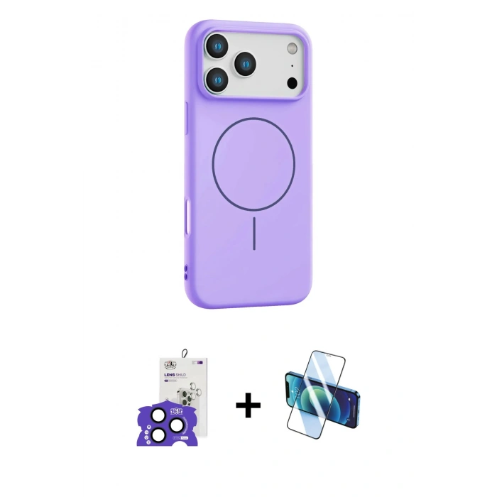 MARSİLYAN™- iPhone 17 Pro Max Kılıf Yankı Form Serisi - Siyah 3D Antistatik Cam Ekran Koruyucu + Bilvis Titan Kamera Lens - LT