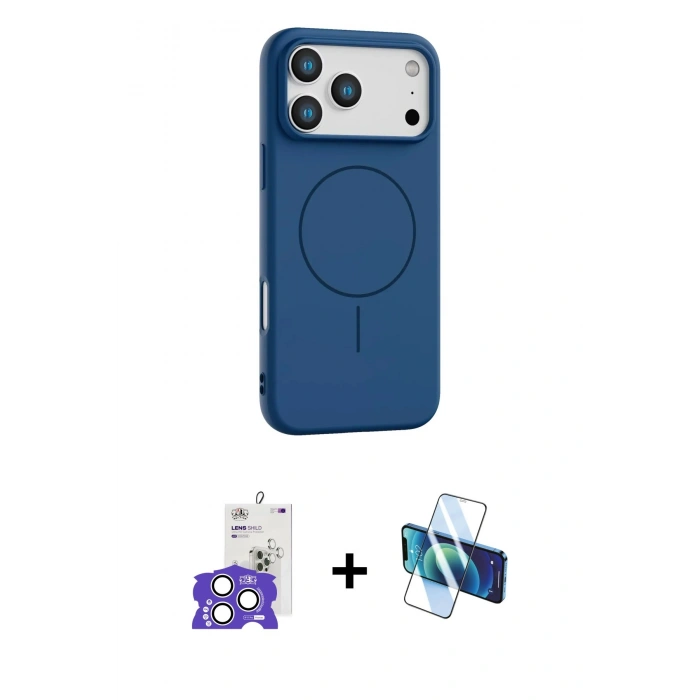 MARSİLYAN™- iPhone 17 Pro Max Kılıf Yankı Form Serisi - Siyah 3D Antistatik Cam Ekran Koruyucu + Bilvis Titan Kamera Lens - GS