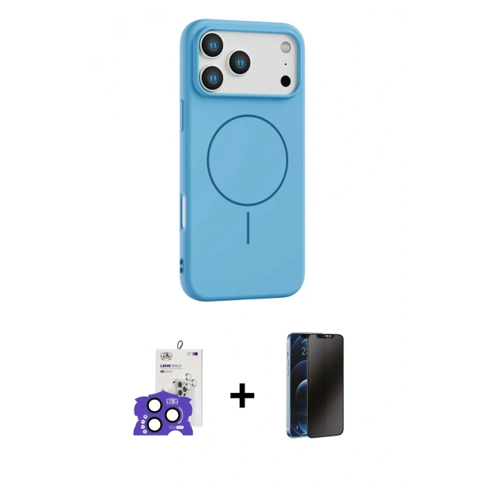 MARSİLYAN™- iPhone 17 Pro Max Kılıf Yankı Form Serisi - Siyah 3D Antistatik Hayalet Cam Ekran Koruyucu + Bilvis Titan Kamera Lens - LT