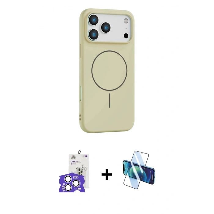 MARSİLYAN™- iPhone 17 Pro Max Kılıf Yankı Form Serisi - Siyah 3D Antistatik Seramik Nano Ekran Koruyucu + Gümüş Bilvis Titan Kamera Lens