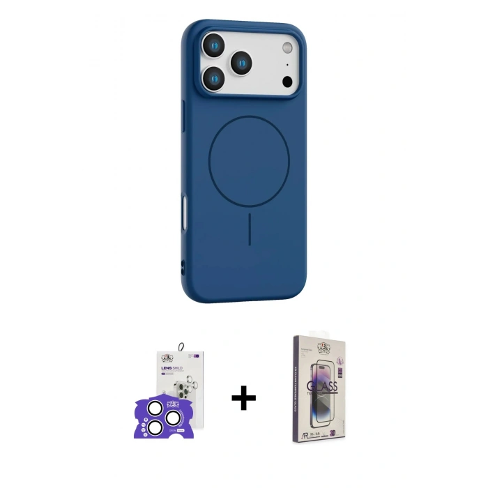 MARSİLYAN™- iPhone 17 Pro Max Kılıf Yankı Form Serisi - Siyah Bilvis 3D Cam Ekran Koruyucu + Gümüş Bilvis Titan Kamera Lens