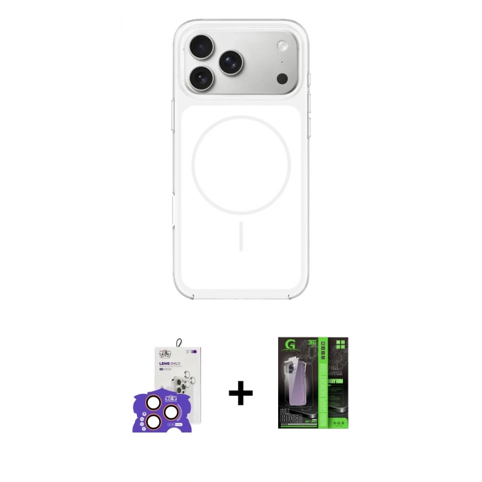 MARSİLYAN™- iPhone 17 Pro Max Kılıf Yankı Minimal Serisi - Şeffaf 360 Full Body Arka Koruyucu + Bilvis Titan Kamera Lens - TU