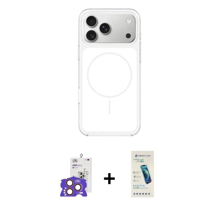 MARSİLYAN™- iPhone 17 Pro Max Kılıf Yankı Minimal Serisi - Şeffaf Pasifik Cam Ekran Koruyucu + Bilvis Titan Kamera Lens - TU