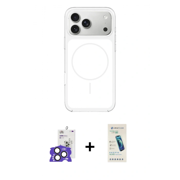 MARSİLYAN™- iPhone 17 Pro Max Kılıf Yankı Minimal Serisi - Şeffaf Pasifik Cam Ekran Koruyucu + Bilvis Titan Kamera Lens - NLGY