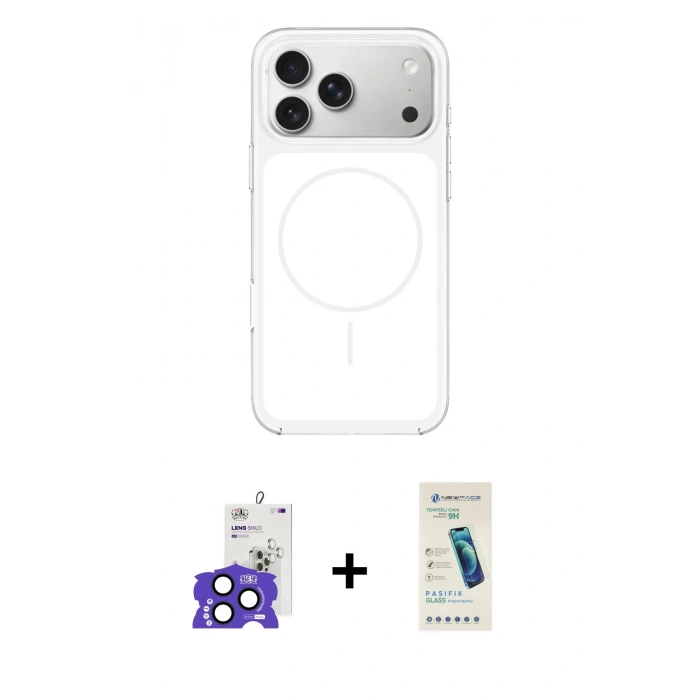 MARSİLYAN™- iPhone 17 Pro Max Kılıf Yankı Minimal Serisi - Şeffaf Pasifik Cam Ekran Koruyucu + Bilvis Titan Kamera Lens - LT