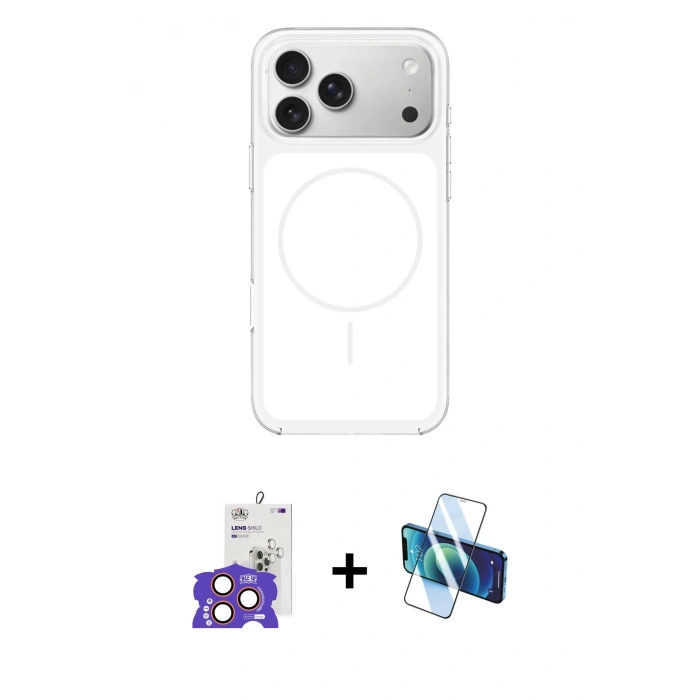 MARSİLYAN™- iPhone 17 Pro Max Kılıf Yankı Minimal Serisi - Siyah 3D Antistatik Cam Ekran Koruyucu + Bilvis Titan Kamera Lens - TU