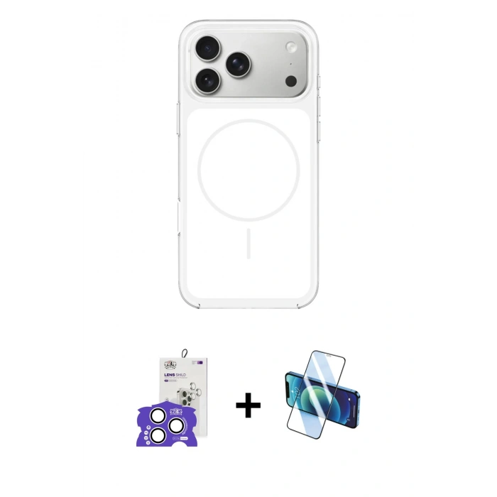 MARSİLYAN™- iPhone 17 Pro Max Kılıf Yankı Minimal Serisi - Siyah 3D Antistatik Cam Ekran Koruyucu + Bilvis Titan Kamera Lens - GS