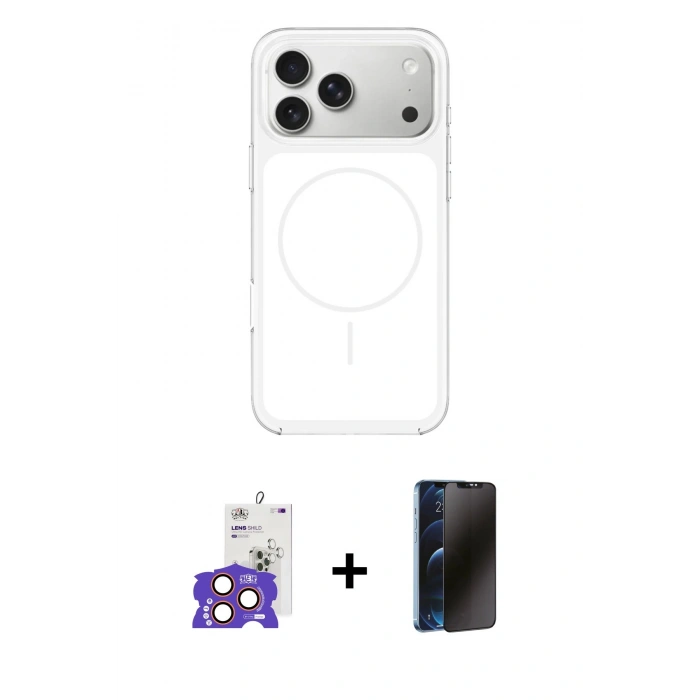 MARSİLYAN™- iPhone 17 Pro Max Kılıf Yankı Minimal Serisi - Siyah 3D Antistatik Hayalet Cam Ekran Koruyucu + Bilvis Titan Kamera Lens - TU