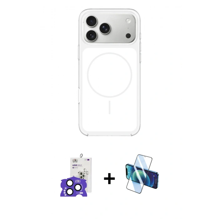 MARSİLYAN™- iPhone 17 Pro Max Kılıf Yankı Minimal Serisi - Siyah 3D Antistatik Seramik Nano Ekran Koruyucu + Bilvis Titan Kamera Lens - LT