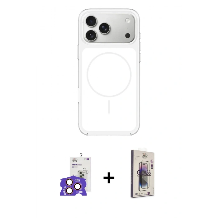 MARSİLYAN™- iPhone 17 Pro Max Kılıf Yankı Minimal Serisi - Siyah Bilvis 3D Cam Ekran Koruyucu + Bilvis Titan Kamera Lens - TU