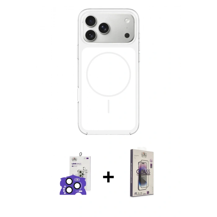 MARSİLYAN™- iPhone 17 Pro Max Kılıf Yankı Minimal Serisi - Siyah Bilvis 3D Cam Ekran Koruyucu + Bilvis Titan Kamera Lens - LT