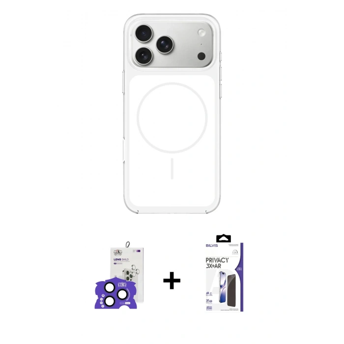 MARSİLYAN™- iPhone 17 Pro Max Kılıf Yankı Minimal Serisi - Siyah Bilvis 3X AR Hayalet Cam Ekran Koruyucu + Bilvis Titan Kamera Lens - LT