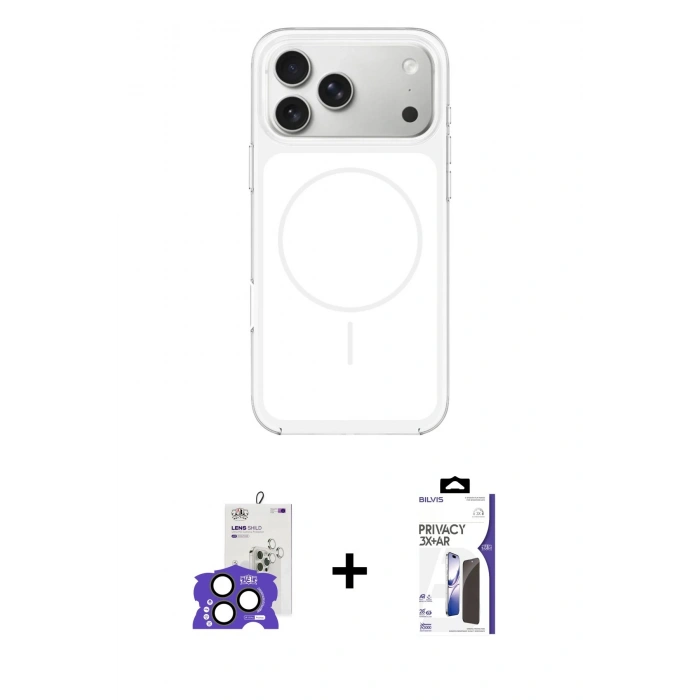 MARSİLYAN™- iPhone 17 Pro Max Kılıf Yankı Minimal Serisi - Siyah Bilvis 3X AR Hayalet Cam Ekran Koruyucu + Bilvis Titan Kamera Lens - NLGY