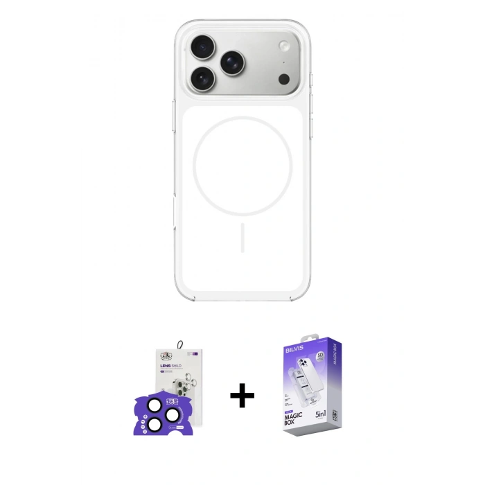MARSİLYAN™- iPhone 17 Pro Max Kılıf Yankı Minimal Serisi - Siyah Bilvis 5in1 3D Magic Cam Ekran Koruyucu + Bilvis Titan Kamera Lens - LT