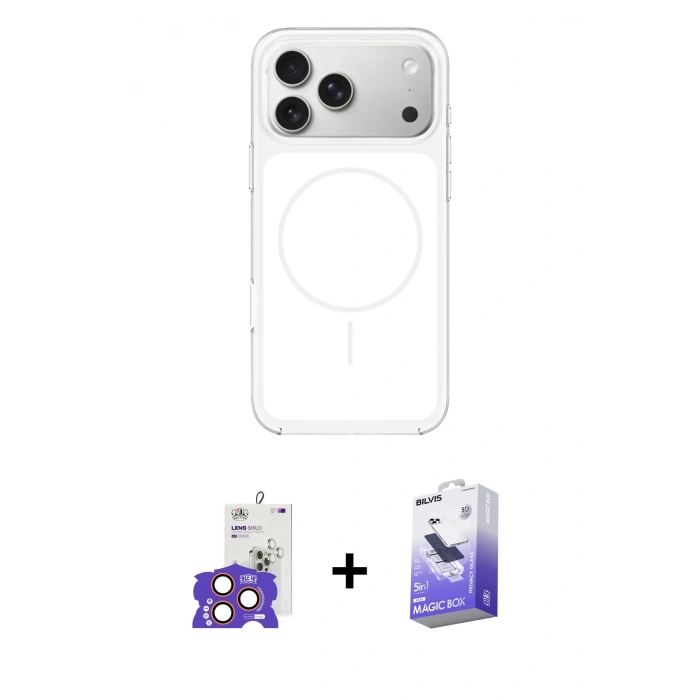 MARSİLYAN™- iPhone 17 Pro Max Kılıf Yankı Minimal Serisi - Siyah Bilvis 5in1 5D Magic Hayalet Cam Ekran Koruyucu + Bilvis Titan Kamera Lens - TU