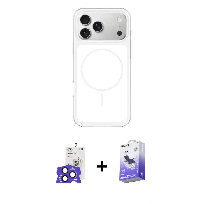 MARSİLYAN™- iPhone 17 Pro Max Kılıf Yankı Minimal Serisi - Siyah Bilvis 5in1 5D Magic Hayalet Cam Ekran Koruyucu + Bilvis Titan Kamera Lens - LT