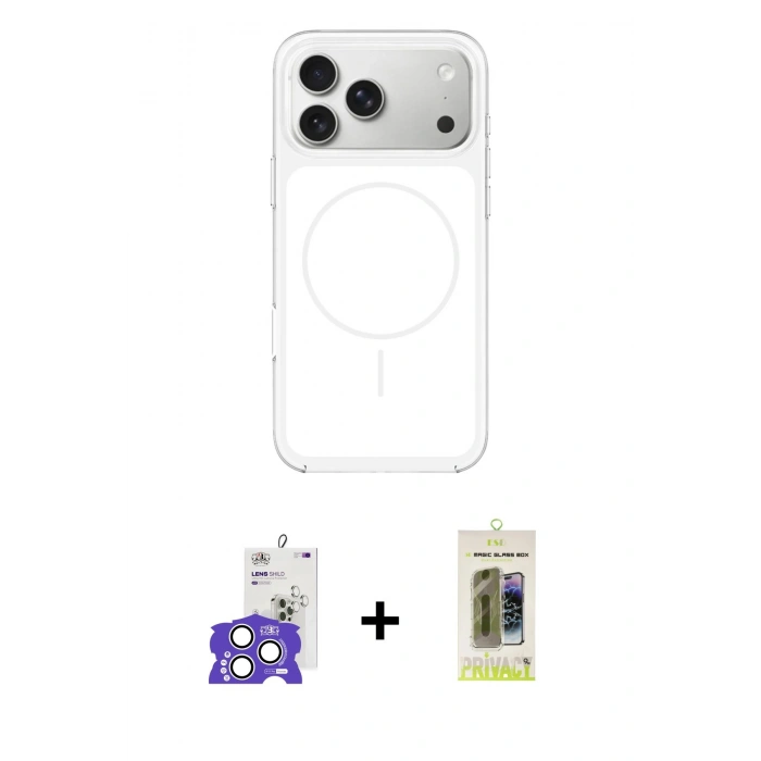MARSİLYAN™- iPhone 17 Pro Max Kılıf Yankı Minimal Serisi - Siyah Joko Magic 5D Hayalet Cam + Bilvis Titan Kamera Lens - GS
