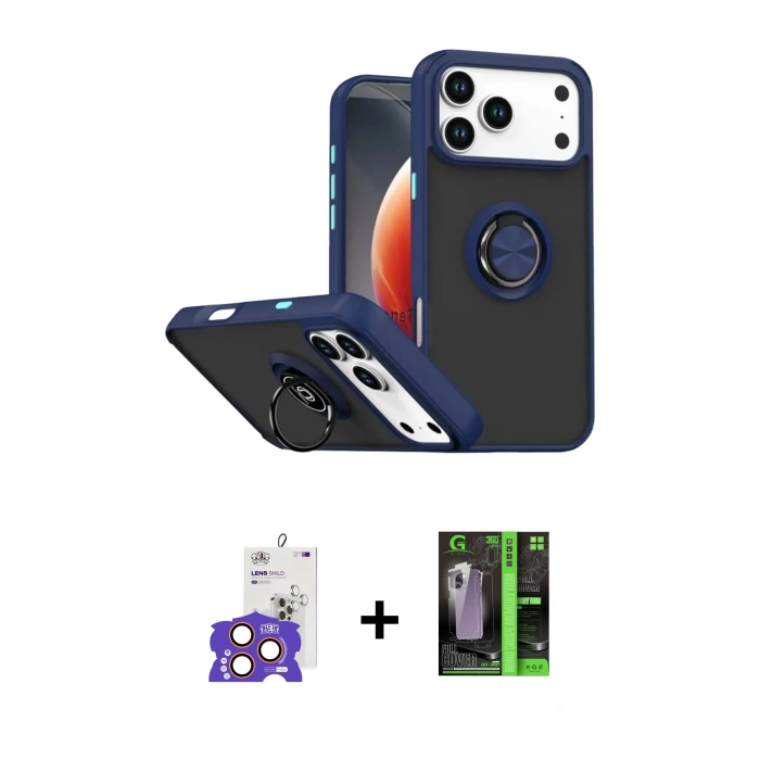 MARSİLYAN™- iPhone 17 Pro Max Kılıf Yörünge Çizgi - Şeffaf 360 Full Body Arka Koruyucu + Bilvis Titan Kamera Lens - TU
