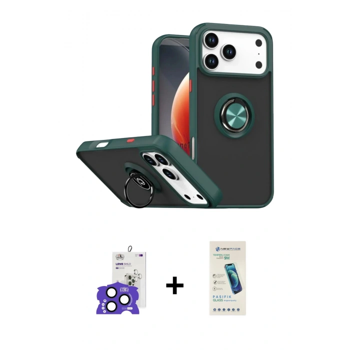 MARSİLYAN™- iPhone 17 Pro Max Kılıf Yörünge Çizgi - Şeffaf Pasifik Cam Ekran Koruyucu + Bilvis Titan Kamera Lens - LT