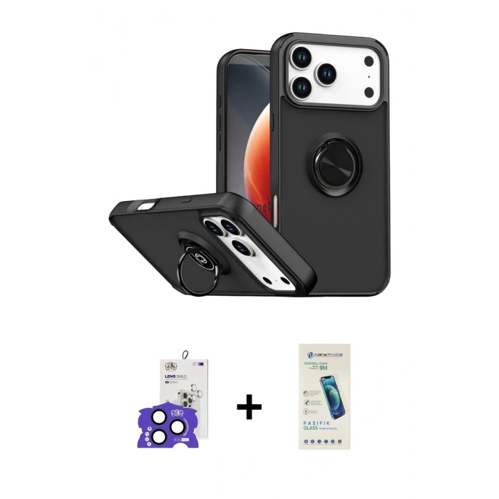 MARSİLYAN™- iPhone 17 Pro Max Kılıf Yörünge Çizgi - Şeffaf Pasifik Cam Ekran Koruyucu + Bilvis Titan Kamera Lens - LT