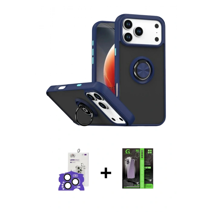 MARSİLYAN™- iPhone 17 Pro Max Kılıf Yörünge Çizgi - Siyah 360 Mat Full Body Arka Koruyucu + Bilvis Titan Kamera Lens - NLGY