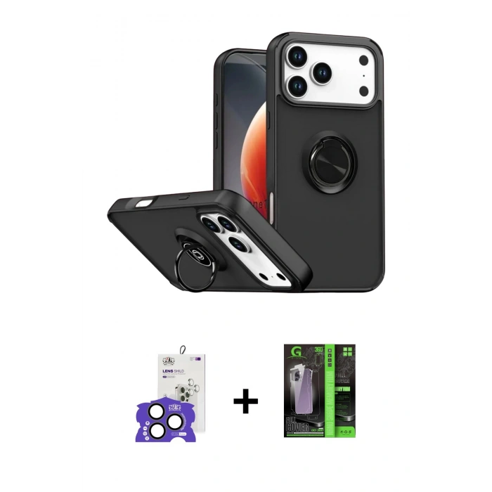 MARSİLYAN™- iPhone 17 Pro Max Kılıf Yörünge Çizgi - Siyah 360 Mat Full Body Arka Koruyucu + Bilvis Titan Kamera Lens - NLGY