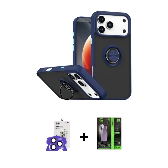 MARSİLYAN™- iPhone 17 Pro Max Kılıf Yörünge Çizgi - Siyah 360 Mat Full Body Arka Koruyucu + Bilvis Titan Kamera Lens - LT