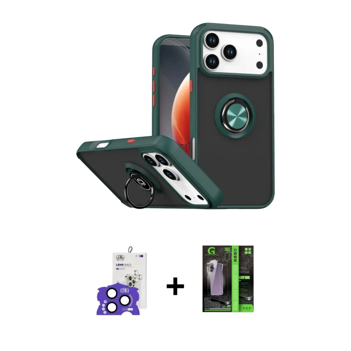 MARSİLYAN™- iPhone 17 Pro Max Kılıf Yörünge Çizgi - Siyah 360 Mat Full Body Arka Koruyucu + Bilvis Titan Kamera Lens - LT